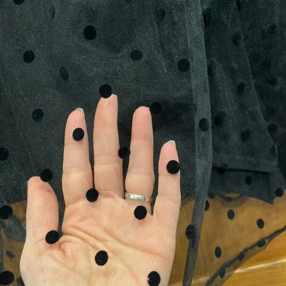 NWOT First Love Black Sheer Polka Dot Blouse size small - Picture 5 of 8